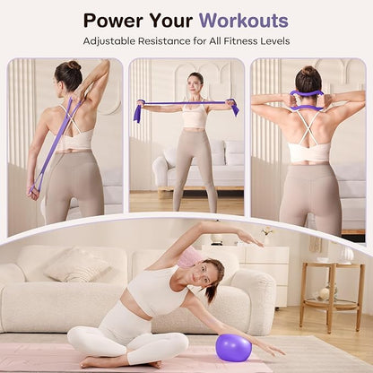Pilates Kit 13Pcs Home Pilates Essentials Workout Kit with 13" Ring, 10" Ball and Resistance Bands for Women at Home Pilates Equipment Set for Beginners