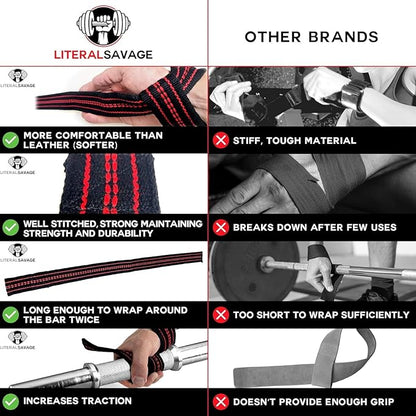 25" Powerlifting Straps (Pair) – Dominate Deadlifts with Heavy Duty Cotton Wrist Wraps – Maximum Grip Support for Strength Training & Weightlifting – Red with Padding – For All Lifters: Newbies, Pros, Young Guns & Gym Vets