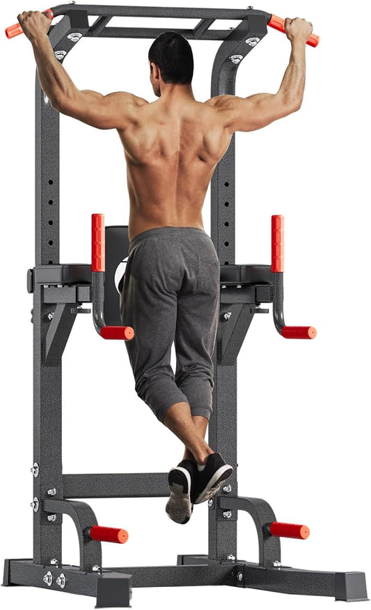 soges Pull Up Bar Dip Station, Power Tower with A Backrest, Adjustable Height Pull Up Bar Stand, Multi-Function Home Gym Strength Training