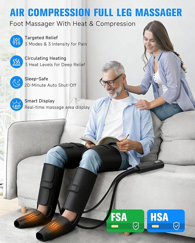 FSA Eligible HSA Massager - Leg Massager for Circulation & Pain Relief FSA, Foot Massager with 3 Heating 3 Modes 3 Intensities, Recovery System Pressure for Muscle, Gift for Him Her (Black, Medium)