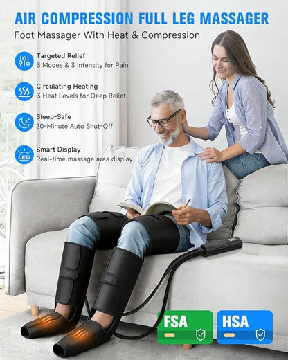 FSA Eligible HSA Massager - Leg Massager for Circulation & Pain Relief FSA, Foot Massager with 3 Heating 3 Modes 3 Intensities, Recovery System Pressure for Muscle, Gift for Him Her (Black, Medium)