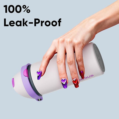 Insulated Water Bottle with Straw - Encool Stainless Steel Water Bottle with Push Button Lid, Leak-Proof & BPA-Free, Keeps Cold for 24 Hours for Sports, Travel, Gym (18 oz, Oyster Pink)