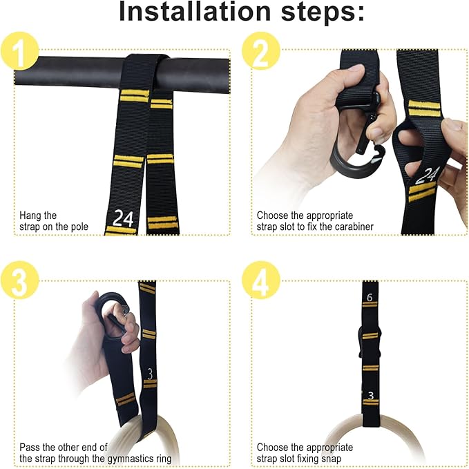 Adjustable Numbered Straps for Gymnastic Rings & Pull Up Handles, 8.2FT Long Each, 1000LBS Weight Capacity, Home Gym DIY Pull Down System Accessories(Only Straps No Rings)
