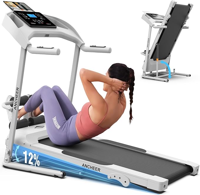 Treadmill with Incline & Sit Up Bench, Smart Treadmills for Home with Body Fat Measurement & Heart Rate Sensor, 3.5HP Foldable Heavy Duty Treadmill 350 LB Capacity Multifunction Exercise Equipment