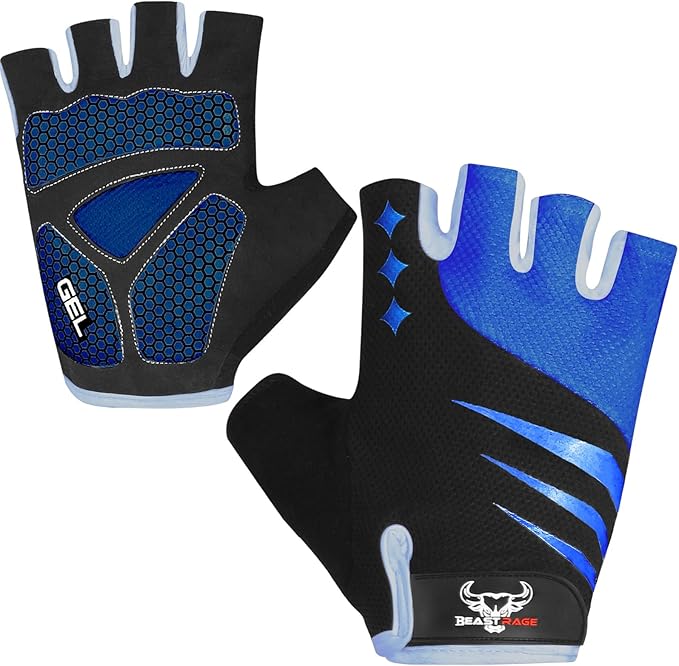 BEAST RAGE Half Finger Cycling Gloves for Men Women, Gel Padded Anti-Slip Shock Absorbing Weight Lifting Gym Gloves Cycle Mountain Bike Gloves for MTB, Biking, Hiking