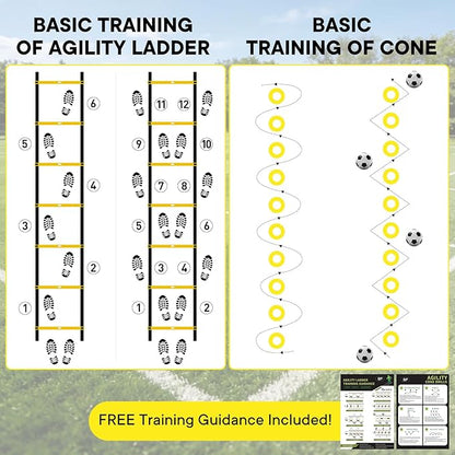 Agility Ladder Speed Training Equipment Set-20ft Ladder, 12 Cones, 4 Adjustable Hurdles, Jump Rope, Resistance Parachute| Basketball, Soccer, Football Practice Equipment for Youth, Adults
