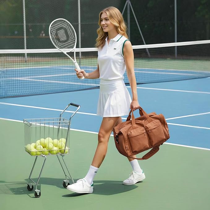 Aji Foldable Travel Duffel Bag for Women with Shoes Compartment, 3 in 1 Carry on Gym Bag with Removable Dry Wet Bag, Lightweight&Water Resistant Duffel Bag for Travel,Sports&Workout, Warm Brown