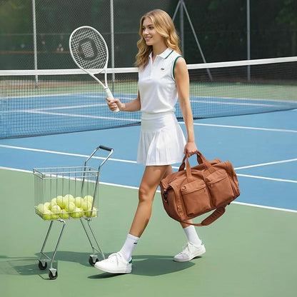 Aji Foldable Travel Duffel Bag for Women with Shoes Compartment, 3 in 1 Carry on Gym Bag with Removable Dry Wet Bag, Lightweight&Water Resistant Duffel Bag for Travel,Sports&Workout, Warm Brown