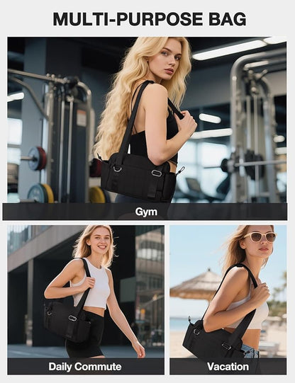 VUUDH Mini Gym Bag for Women Puffy Bag, Small Gym Bag with Coin Wallet, Lightweight Gym Tote Bag for Fitness, Work, Travel, Daily Commute,Black