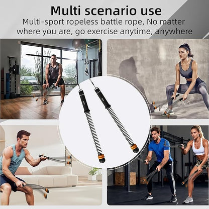 2Pcs Ropeless Battle Ropes for HIIT, Cardio, Strength & Low-Impact Training, Portable Weighted Home Gym Equipment Non-Slip Handle, Cordless Battle Ropes for Men & Women, Upgrad Battle Rope with Bag