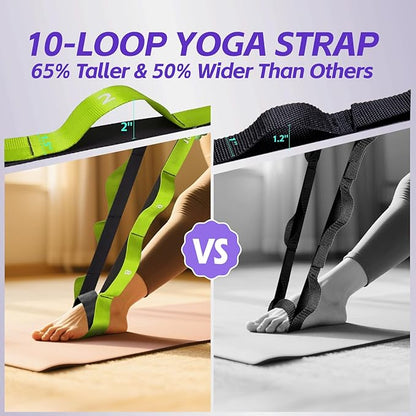 Non Elastic Stretching Strap with Loops - Yoga Straps for Physical Therapy, Durable Stretch Bands for Exercise, Flexibility Training, Hamstring & Leg Stretcher, Yoga/Pilates/Gymnastics