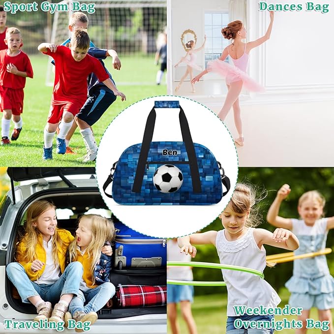 Personalized Gym Duffel Bag for Boys - Customized Training, Cheer, Travel & Overnight Bag - Blue Geometric Pattern