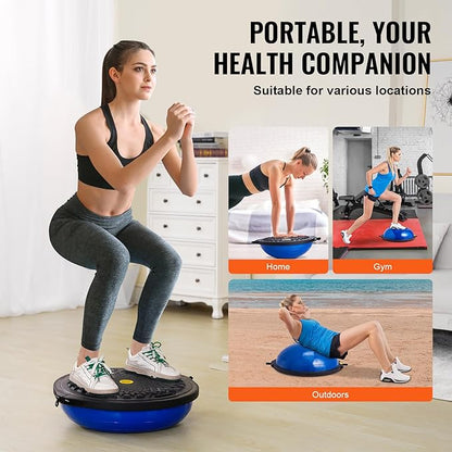 VEVOR Half Exercise Ball Trainer, 23/26 inch Balance Ball Trainer, 1500lbs Capacity Stability Ball, Yoga Ball with Resistance Bands & Foot Pump, Strength Fitness Ball for Home Gym Full Body Workout