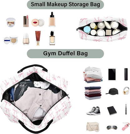 Weekender Bags Travel Duffel Gym Bag Carry on Overnight Tote Bag with Toiletry Bag for Airplane Travel Trip Gym Yoga (Pink Bow 61)