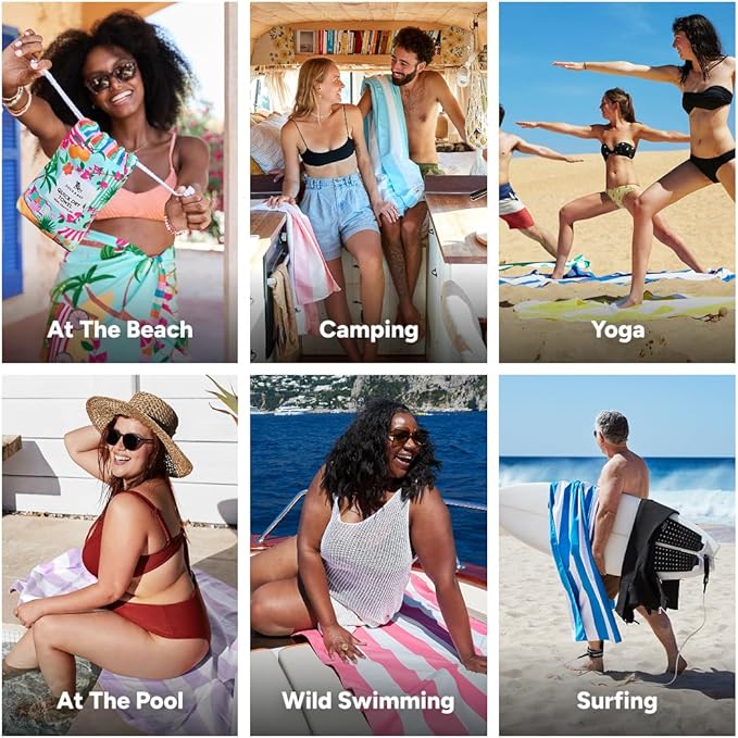 Dock & Bay Beach Towel - Quick Dry, Sand Free - Compact, Lightweight - 100% Recycled - Includes Bag - Sweet Escape - Extra Large (200x90cm, 78x35)
