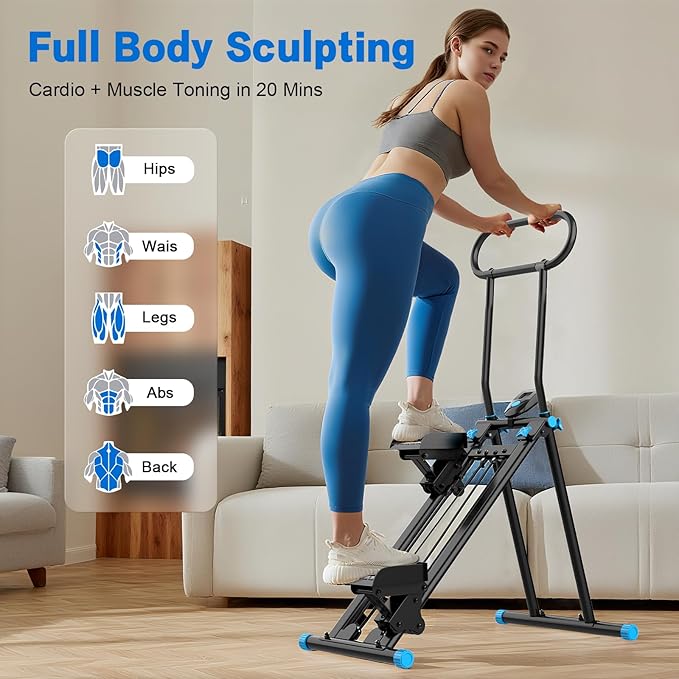 HXD-ERGO Stair Stepper for Home, New Version 6 Adjustable Resistance Vertical Climber Cardio Exercise Machine, Folding Stair Climber for Full Body Workout with Adjustable Handlebar