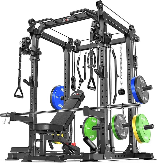 Multi-Purpose Squat Rack,Smith Machine Weight Rack Set with Cable Crossover System, Home Gym Power Racks, Power Racks and Packages