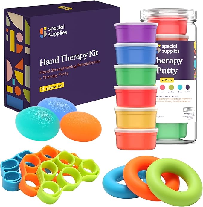 Special Supplies Physical Hand Therapy Putty Kit, Finger Exercisers, Hand Strengtheners, 15 Set Grip Strength,Dexterity, Mobility,Injury Stress Relief
