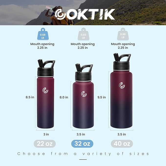 COKTIK 32oz Sports Water Bottle, Stainless Steel Water Bottle for Insulated, Reusable Travel Bottle, With Straw, With Handle Grip for Easy Carrying, Suitable for Cycling, Outdoor Vacations(Midnight)