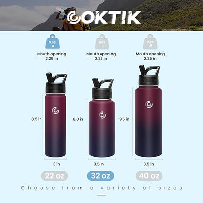 COKTIK 32oz Sports Water Bottle, Stainless Steel Water Bottle for Insulated, Reusable Travel Bottle, With Straw, With Handle Grip for Easy Carrying, Suitable for Cycling, Outdoor Vacations(Midnight)