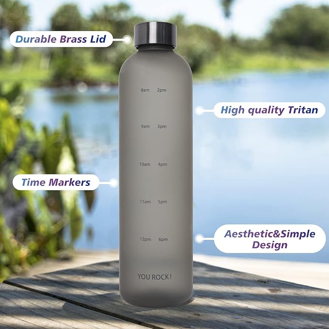 32oz Water Bottles with Times to Drink, Motivational Water Bottle with Time Marker, BPA Free Reusable Water Bottle with Hydrating Reminder for Gym Fitness Workout Travel