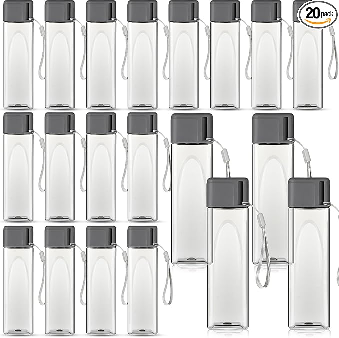 Mifoci 20 Pieces Water Bottle Bulk 17 oz Plastic Water Bottles Bulk Gym Sports Adults Reusable Large Drinking Cups for Outdoor Fitness(Grey,Rectangle)