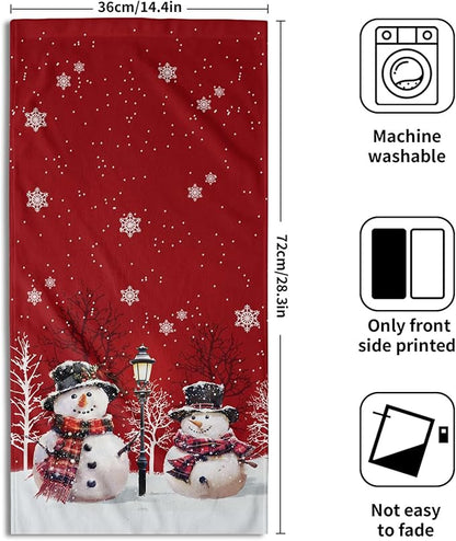 Christmas Snowman Red Dish Towels Winter Snow Bathroom Hand Towels 28.3x14 Inch Set of 2 Cute Snowman Snowflake Decorative Bath Towel for Kitchen Gym Spa Hotel
