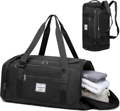 Laripwit Gym Bags for Men, 40L Medium Sports Travel Duffel Bag with Shoe Compartment & Wet Pocket Lightweight Gym Duffle Bag Backpack Multipurpose Weekender Overnight Backpack for Women, Black