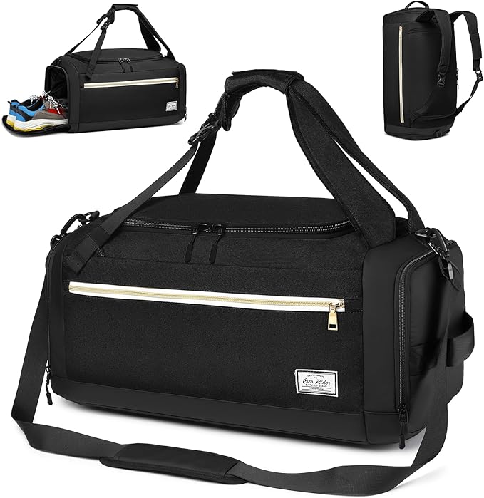 Gym Bags for Men with Shoes Compartment & Wet Pocket 4 Way Large Sports Duffle Bag Backpack Weekender Overnight Bag for Travel, Fitness, Workout, Birthday Gift for Men, Black