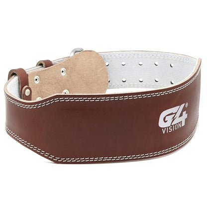 G4 VISION Genuine Leather Adjustable Weightlifting Belt 4 Gym Fitness Bodybuilding Powerlifting Deadlifting Thrusters Back Support Heavy Workout (Medium, Brown)