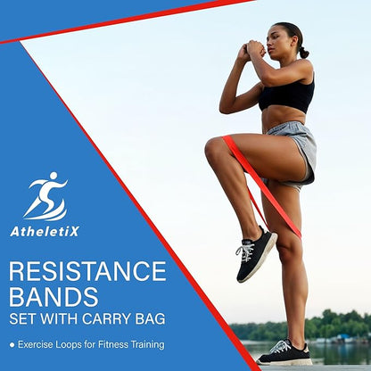 Athletix 10-Piece Resistance Bands Set | Heavy to Light Levels for Strength, Glutes, Legs, Pilates, Yoga, Stretching | Resistance Bands for Working Out | Color-Coded Exercise Bands with Carry Bag