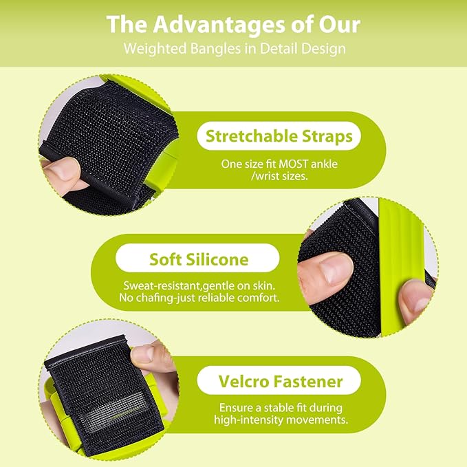 Pilates Wrist and Ankle Weights for Women - Adjustable Weighted Bangles for Men, 2 lbs Weighted Arm Bands Foot Leg Weights for Walking, Yoga, Training, Exercise, Running, Set of 2 (1LB Each)