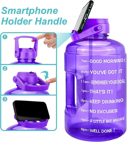 QuiFit 1 Gallon Water Bottle - with Straw & Motivational Time Marker Leak-Proof BPA Free Reusable Gym Sports Outdoor Large(128OZ/73OZ) Capacity Water Jug