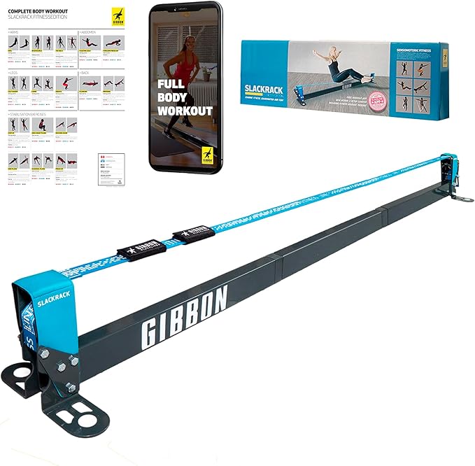 GIBBON Slackrack - Freestanding Outdoor or Indoor Slackline - Slack Line for Kids & Adults - Balance Trainer - Setup in 7ft or 10ft
