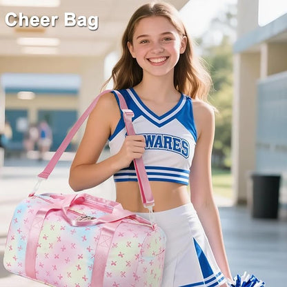 Gym Bag Sports Duffle Bag with Wet Pocket Weekender Overnight Bags with Waterproof Shoe Pouch and Air Hole for Girls Kids Women Workout Travel Bags (Bow Rainbow)