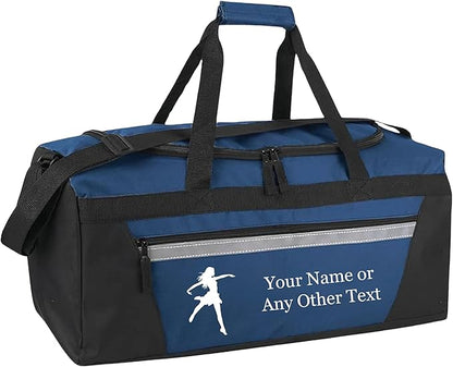 Personalized Sports Duffel Bags for Men and Women - 22” Customized Travel Duffle with Name & Dance Design - Water Resistant Two-Toned Overnight Weekender Bag - Navy