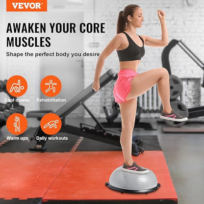 VEVOR Half Exercise Ball Trainer, 23/26 inch Balance Ball Trainer, 1500lbs Capacity Stability Ball, Yoga Ball with Resistance Bands & Foot Pump, Strength Fitness Ball for Home Gym Full Body Workout