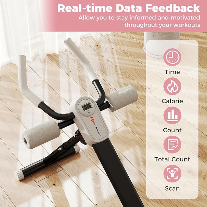 Goplus Adjustable Ab Trainer Machine, Foldable Ab Workout Equipment with Knee Protection, LCD Monitor, Home Gym Abdominal Trainer for Stomach Workout Core Strength Fitness