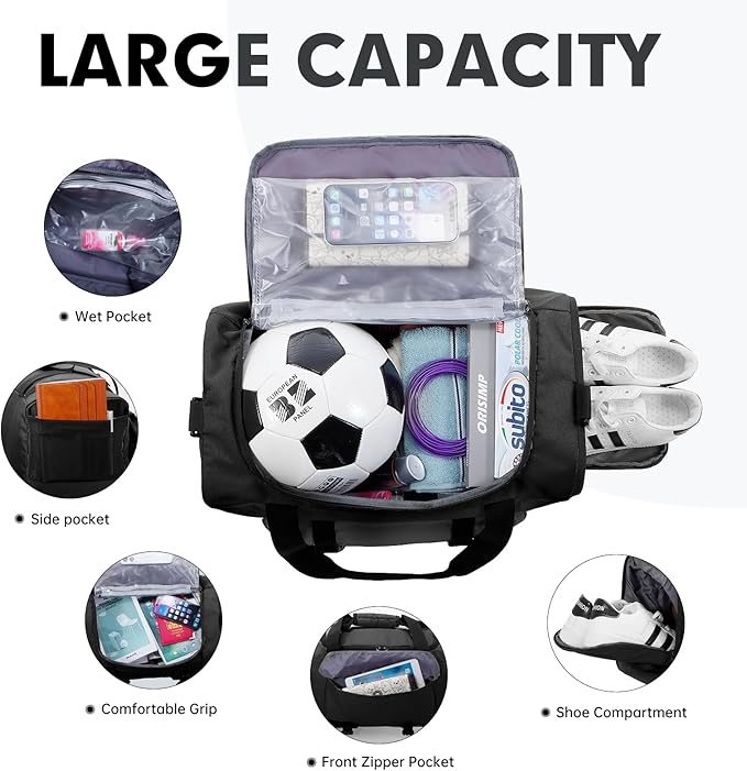 XEYOU Gym Bag for Women & Men, Sports Travel Duffel Bag with Shoe Compartment and Wet Pocket, Anti-Theft Carry On Weekender Bag for Airplane, Water Resistant Workout Overnight Bag for Travel Gym