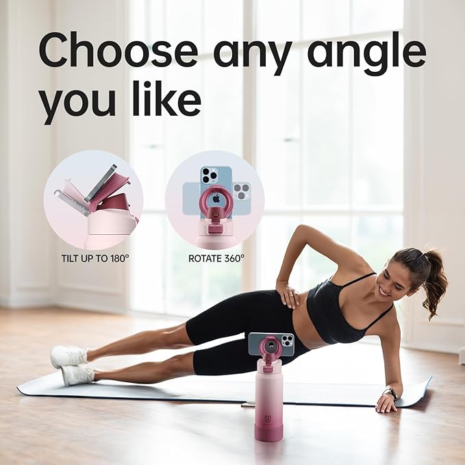 Insulated Magnetic Water Bottle - Reusable Stainless Steel Bottle with MagSafe Compatible Phone Holder - Perfect for Gym, Sports, and Travel - Blush Pink 32oz