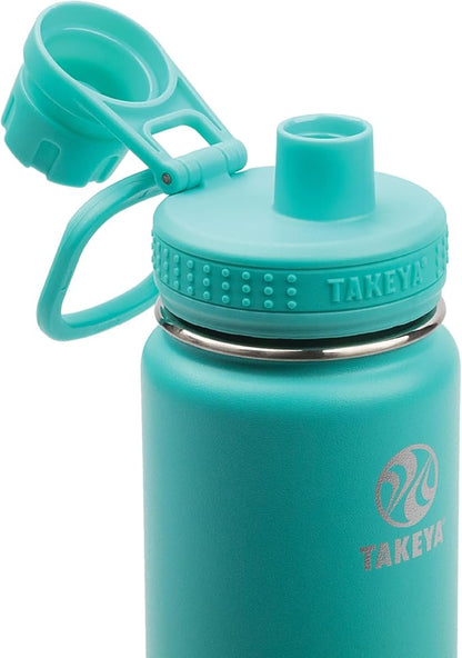 Takeya Actives Stainless Steel Water Bottle, Insulated Spout Lid, Keeps Drinks Cold 24 Hrs, Leakproof, Durable, Dishwasher Safe, Ideal for Gym, Travel, Fits Most Cup Holders, 18 oz/Teal