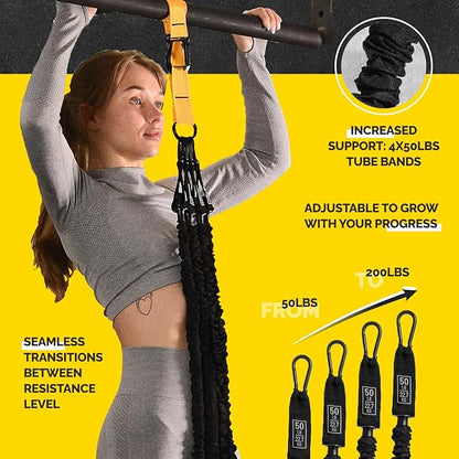 Pull Up Assistance Bands - 4 Heavy Duty Pull Up Bands with Adjustable Strap and Foot Rest - Stackable Pull Up Assist Band Set for Pull Up Bar - Resistance Bands for Pull Ups Chin Ups Strength Training