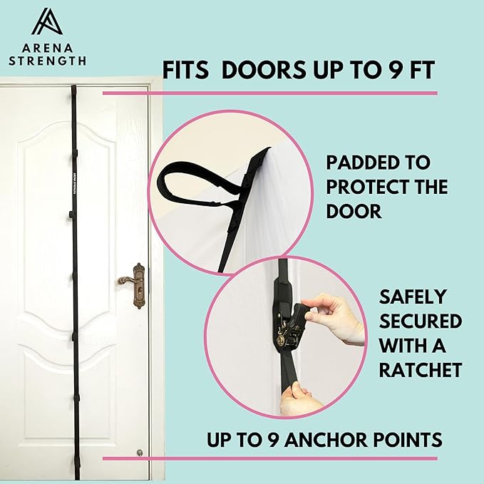 Arena Strength Multi Loop Door Anchor Strap for Resistance Bands - Fits Up to 9 ft Doors - Heavy Duty - Easy to Install - Full Body Home Workouts