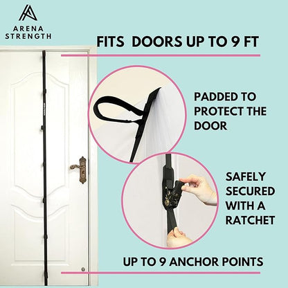 Arena Strength Multi Loop Door Anchor Strap for Resistance Bands - Fits Up to 9 ft Doors - Heavy Duty - Easy to Install - Full Body Home Workouts
