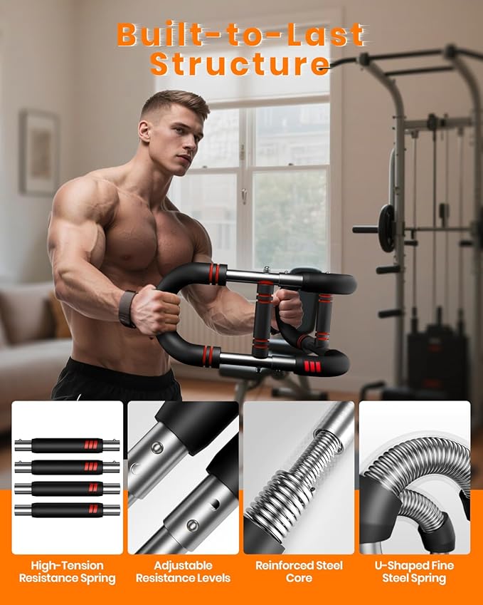 Upgraded Twister Arm Trainer, Adjustable Chest Workout Equipment, Portable Arm Exerciser for Upper Body Strength Training, Detachable Power Twister Bar for Home Gym Fitness