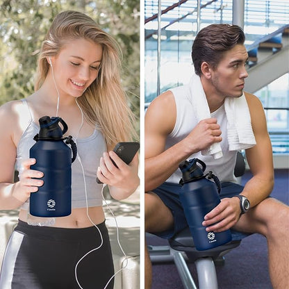 Fjbottle Insulated Half Gallon Water Bottle 64oz with Magnetic Lid,Stainless Steel Double-Wall Vacuum Leak Proof Sports Insulated Jug Keep Water Hot & Cold for Outdoor,Gym Navy