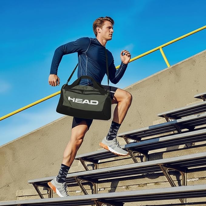 HEAD 45L Waterproof Gym Duffle Bag for Men, Large Capacity Sports Bag with Shoe Compartment & Dry Wet Pocket, Durable Crossbody Weekender Bag for Tennis, Workout, Fitness, Overnight Travel