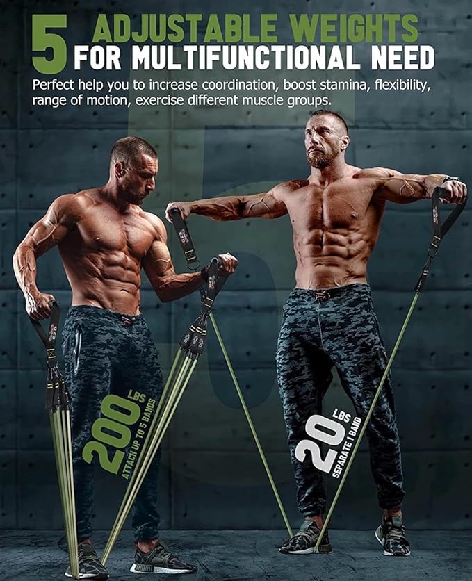 Resistance Bands Set, 200 lbs Heavy Duty Exercise Bands by EZD, Includes Handles, Door Anchor and Ankle Straps, for Home Workout, Strength Training, Physical Therapy, Full Body Workout