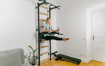 Wooden Swedish Ladder Wall Stall Bar - Indoor Chin Up Bar Workout Equipment for Home Exercise, Physical Therapy, Gymnastics, Fitness