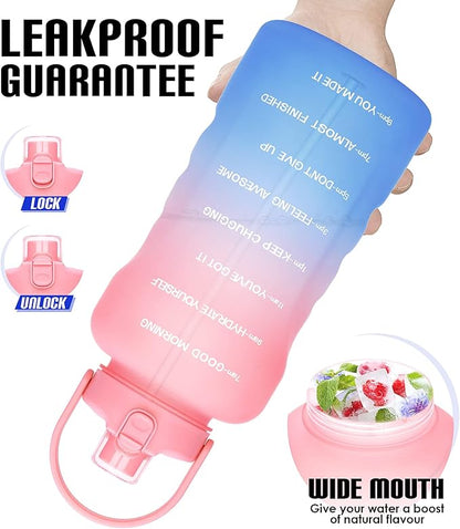 HydroPal 1 Gallon Water Bottles with Straw, 128 oz Water Bottle BPA Free Innovative 2-IN-1 Lid Gym Bottle with Times to Drink Motivational, Large for Sports Fitness Camping Water Jug （13.8X5.5 inch）